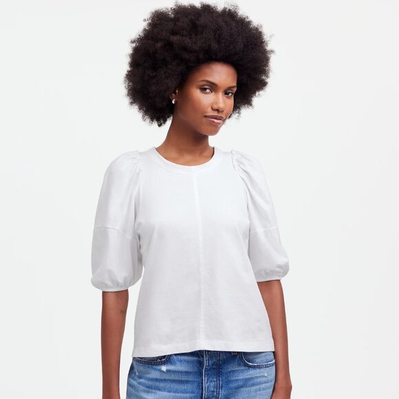 Madewell Puff-Sleeve Tee in Eyelet White, Size Small - Picture 1 of 9
